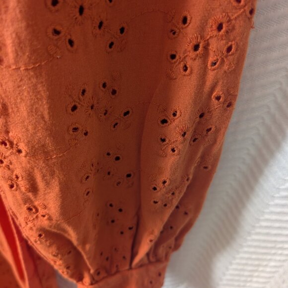 ASOS Orange Broderie Eyelet Cotton Midi Dress Boho Size 0 100% Cotton Fall - Picture 6 of 11